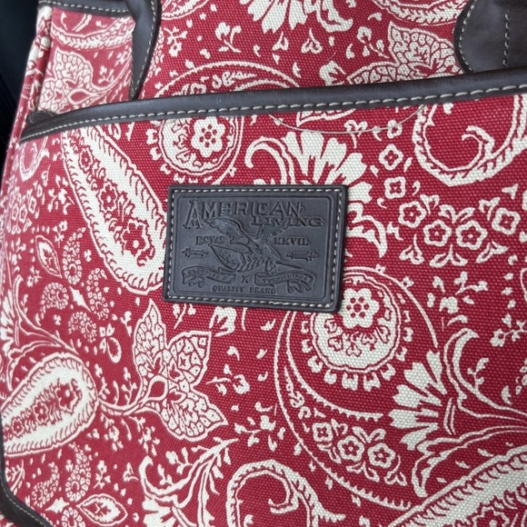 American Living Ralph Lauren Tote Bag Women Red Paisley Canvas Shoulder Satchel - Picture 4 of 10